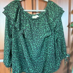 Michael Kors Green Leopard Print Blouse - Size L
